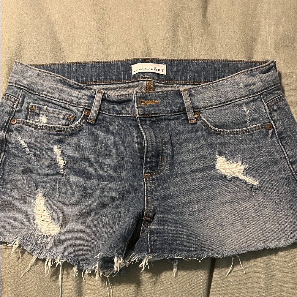LOFT Blue Distressed Jean Shorts